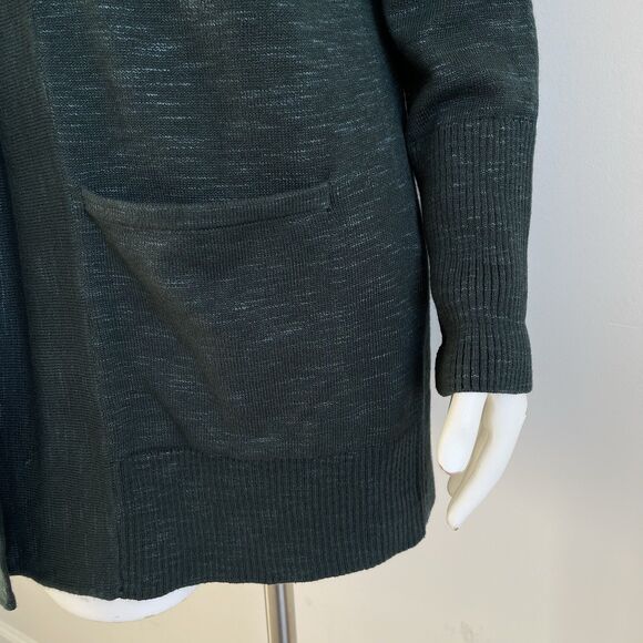 J Jill Sweater Size Medium Forest Green Cotton Knit Long Cardigan Pockets - Picture 6 of 13